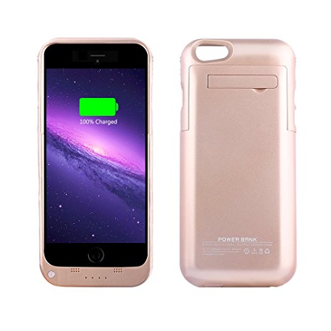 YHhao 3500mAh Charger Case for iPhone 6 / 6s Portable Cell Phone Battery Charger Slim Extended Battery Case Back up Power Bank Rechargeable Charger Case with Stand 4.7" for iPhone 6/6s (Gold1)