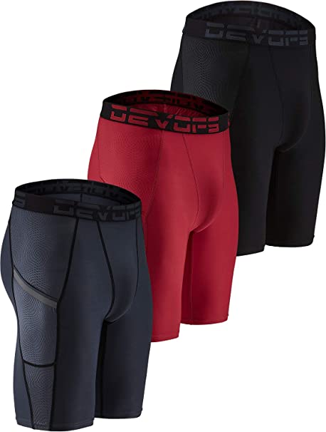 DEVOPS Men's 3 Pack Sports Performance Active Compression Cool Dry Baselayer Shorts