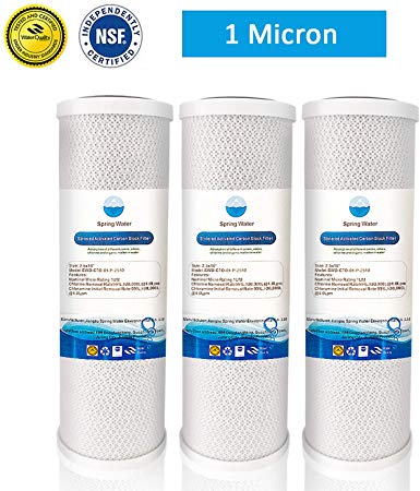 NewShun Universal 1 Micron 2.5" x 10" Whole House Carbon Block Water Filter Cartridge - Replacement CTO Water Purifier Filter, Activated Carbon (NSF 42 Certified) - 3 Pack