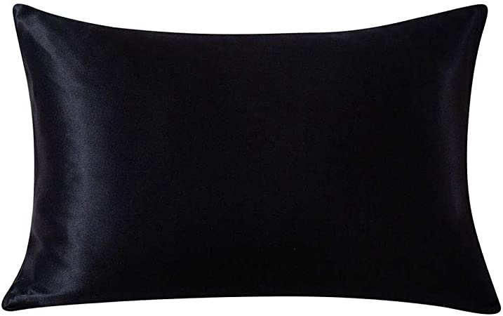 SLPBABY 100% Natural Silk Pillowcase for Hair and Skin, Both Side 19 Momme Silk, 600 Thread Count, Hidden Zipper, 50x75 cm, Black