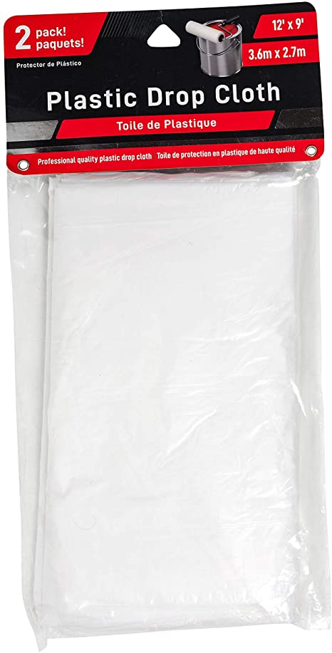 Jacent 12 x 9 Foot Painter's Plastic Drop Cloth, 2 Count per Pack - 1 Pack