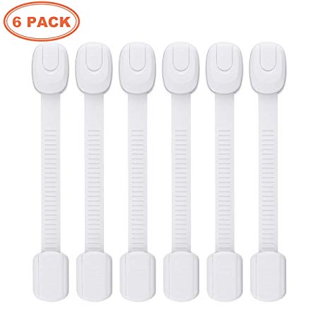 Baby Safety Locks- Child Proof Cabinets Locks- Baby Safety Cabinet Locks No tools, Multi-Purpose use, Use 3M adhesive with adjustable strap and latch (6 Pack, White).