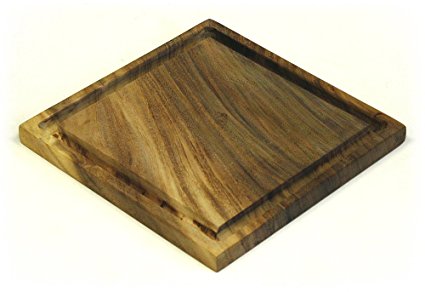 Mountain Woods 12" Square Solid Acacia Cutting Board w/ Deep Juice Groove *HAND CARVED FROM 1 PIECE OF WOOD - 100% NATURAL (NO GLUE USED)*