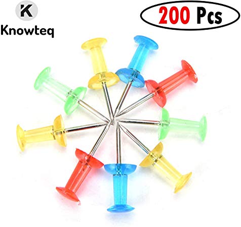 KNOWTEQ Multicolored Transparent Head Push Pins in Reusable Storage Box (200 Pcs)