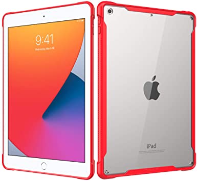 MoKo Case Fit New iPad 10.2 2020/2019, Anti-Scratch Transparent Hard PC Back and Shock Absorption Flexible TPU Soft Edge Bumper Slim Protective iPad 10.2 Cases for iPad 8th/7th Generation - Red