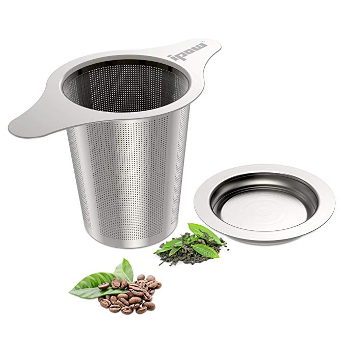 IPOW Upgraded FDA Approved 18/8 Stainless Steel Tea and Coffee Infuser Fine Mesh Filters Tea Strainer Steeper Double Handles for Hanging on Teapots, Mugs, Cups to steep Loose Leaf Tea and Coffee