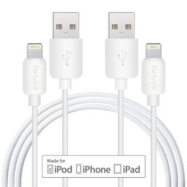 [2 Pack][Apple MFI Certified] Delippo PowerLine 3.3ft/1m Lightning to USB Cable Sturdy Sync & Charge Cord for Apple iPhone 6/6s/6 Plus/ 5S/5C/5 iPad Air Ipod Series