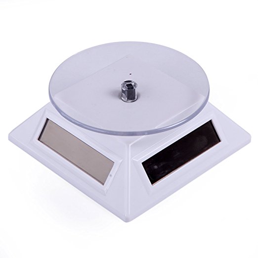 HDE Solar Powered Rotating Rotary Display Stand Turntable Collectible Show Case - White