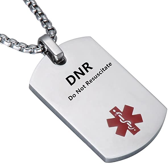 LiFashion LF Stainless Steel DNR Medical Alert Dog Tag ID Pendant Caduceus Necklace for Men Women Teens Health Alert Monitoring Systems(Do Not Resuscitate)