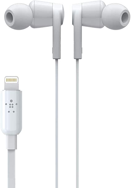 Belkin SoundForm iPhone Headphones with Lightning Connector (Lightning Earphones for iPhone 13, 13 Pro, 13 Pro Max, 13 mini, 12, 12 Pro, 12 Pro Max, 12 mini, 11, XS, X, SE, 8 Plus, 8, 7), White