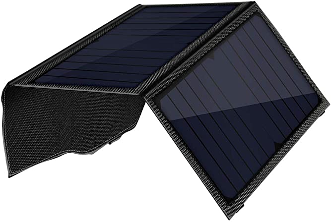 Solar Charger, Monige 14W Waterproof Portable USB Outdoor Solar Panel Charger with 2 Foldable Solar Panel for Smartphone Tablet Camera Powerbank and Camping Travel