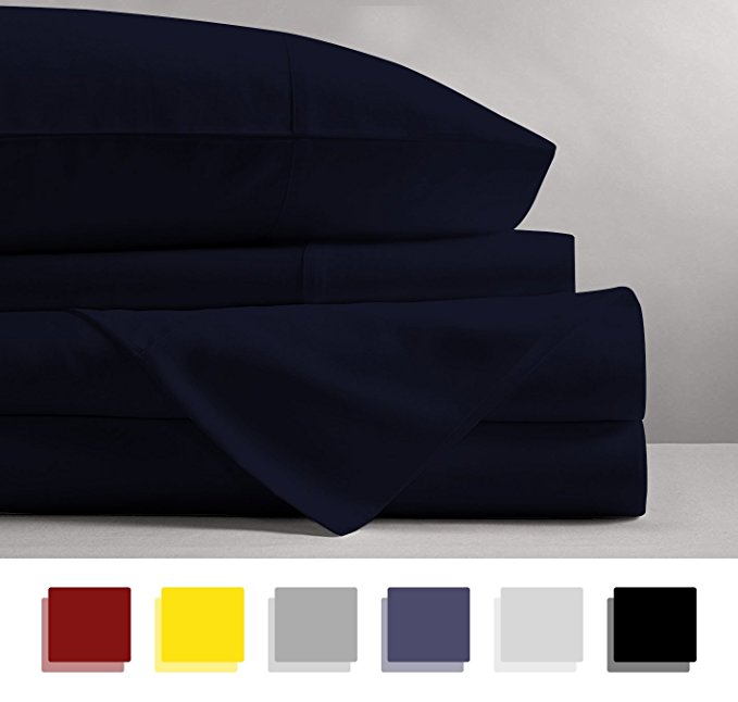 Mayfair Linen 600 Thread Count 100% Cotton Sheets - Navy Blue Long-staple Cotton King Sheets, Fits Mattress Upto 18'' Deep Pocket, Sateen Weave, Soft Cotton Bed Sheets and Pillowcases