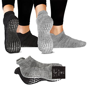 LA Active Grip Socks - 2 Pairs - Yoga Pilates Barre Ballet Non Slip Covered