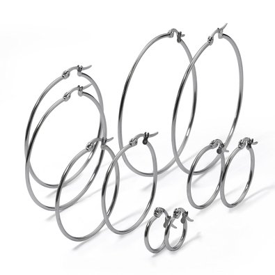 5 Pairs Stainless Steel Hoop Earrings Set 1.5 mm Wide Small to Large