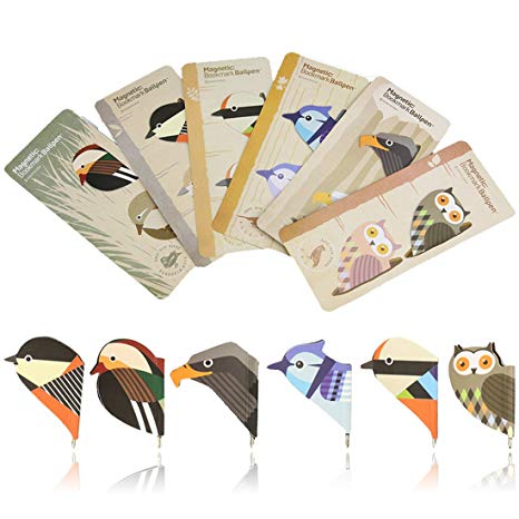 [6 Pack]Magnetic bookmarks Animal Pattern Bookmark_Birds design,Creative Magnetic Bookmarks Pen, Novelty Reading Marking Page with Convenient Ballpoint Pen for Student, Book Lover, Kids, Men and Women