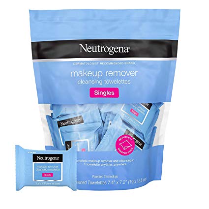 Neutrogena Makeup Remover Cleansing Towelette Singles, Daily Face Wipes To Remove Dirt, Oil, Makeup & Waterproof Mascara, Individually Wrapped, 20 Count (Pack of 2)