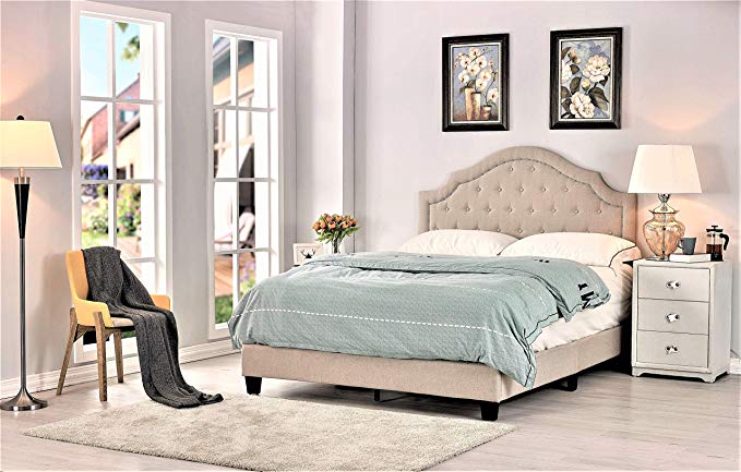 Container Furniture Direct B8112-Q Sklar Ultra Modern Button Tufted Upholstered Panel Bed, 82.70", Queen Beige