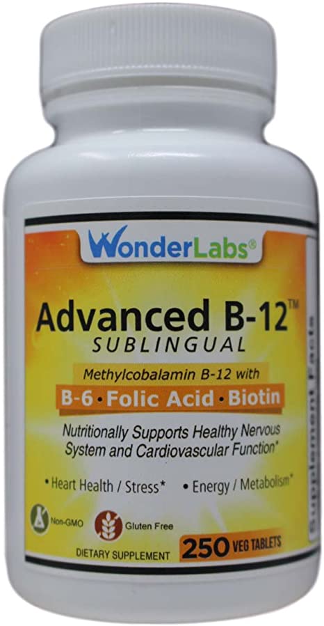 Sublingual Vitamin B12 (1000 mcg), B6 (5mg), Folic Acid(400 mcg) & Biotin (25mcg) - Formulated with Methylcobalamin Vitamin B-12 (250 Tablets)
