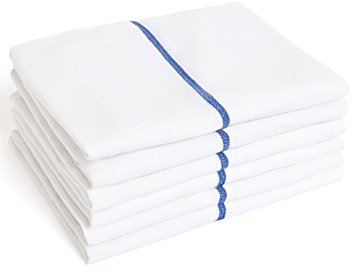 Liliane Collection Kitchen Dish/Glass Towels - 18" x 30" (6-Pack) Commercial Grade 100% Cotton Kitchen Towels - Classic Glass Drying Towels in White with Blue Stripes - No Streaks or Spots on Glasses, Champagne Flutes, Wine Glasses, and Stemware. (6, Blue)