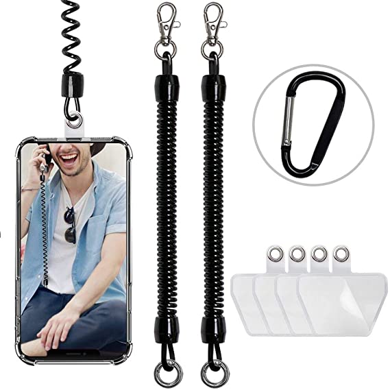 takyu Cell Phone Lanyard, 2 Pack Phone Tether with 4 Pcs Detachable Fabric Pad and Extral Carabiner Compatible with Most Smartphones in Full Coverage Case (Black Black)
