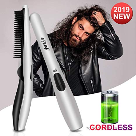 [2019 Upgraded] Cordless Beard Straightener Comb,Quick Electric Heated Beard Brush Beard Styler for Men, Travel Portable Styling Comb beard iron, Multifunctional Hair Straightening Brush