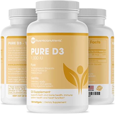 Vitamin D Supplement 1000 IU, Natural D3 Supplements, Premium Grade (Cholecalciferol), for Strong Bones & Immune Function, 120 Count - Pure Micronutrients