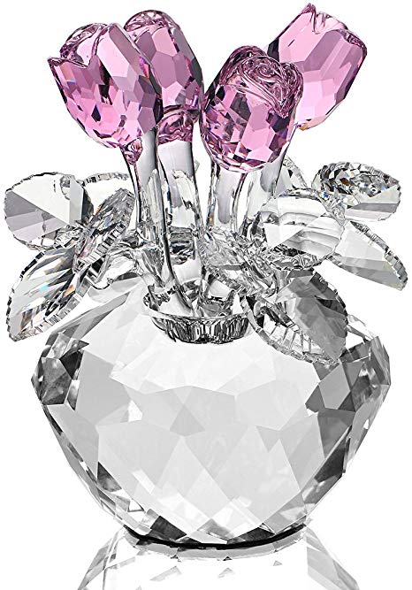 H&D Pink Crystal Rose Flower Crystal Figurines Ornament Gift Crystals