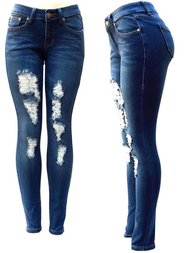 David-k Premium Blue Denim Stretch Jeans Destroy Skinny Ripped Distressed Pants