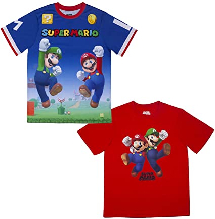 Nintendo Super Mario & Luigi Boys Athletic Gamer Top Graphic Tee Shirt 2 Pack