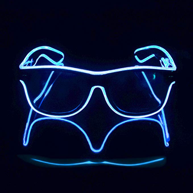 Blazing Fun El Wire Glow Glasses Led DJ Bright Light Safety Light Up Multicolor led flashing glasses with 4 Modes for Halloween Christmas Birthday Party (blue)