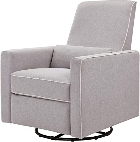 DaVinci Piper Upholstered Recliner and Swivel Glider, Grey with Cream Piping