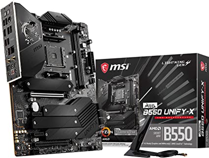 MSI MEG B550 Unify-X Gaming Motherboard (AMD AM4, DDR4, PCIe 4.0, SATA 6Gb/s, Dual M.2, USB 3.2 Gen 2, HDMI, Wi-Fi 6 AX, ATX, AMD Ryzen 5000 Series Processors)