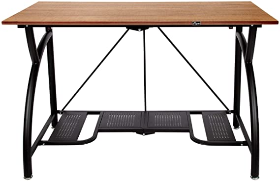 Origami Folding Computer Desk for Office Study Students Bedroom Home Gaming and Craft | Space Saving Foldable Design, Fits Dual Monitors and Laptop, Collapsible, No Assembly Required | (Wood, Large)