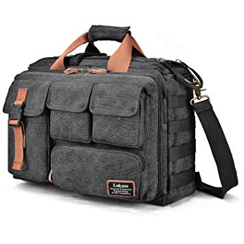 LOKASS 17.3 Inches Laptop Bag Canvas Messenger Bag Business Travel Shoulder Bag Large Capacity Computer Briefcase Multifuntional Outdoor Bag for Men/Women/College (Black)