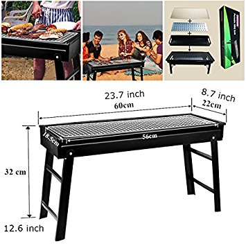 CERCHIO BBQ Grill Portable Large Charcoal Barbecue Grills for 4-6 People,Metal Folding BBQ Grilling for Indoor Outdoor Campers Picnic Camping Backyard Beach Hiking Size 23.7x8.7x12.6 Inch