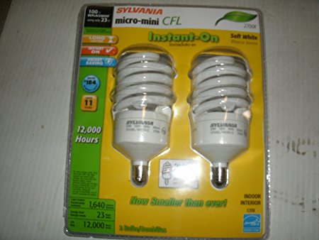SYLVANIA 2-Pack 23-Watt (100W) Spiral Candelabra Base Soft White (2700K) CFL Bulbs Item#89927 Model#26904 UPC# 046135269066
