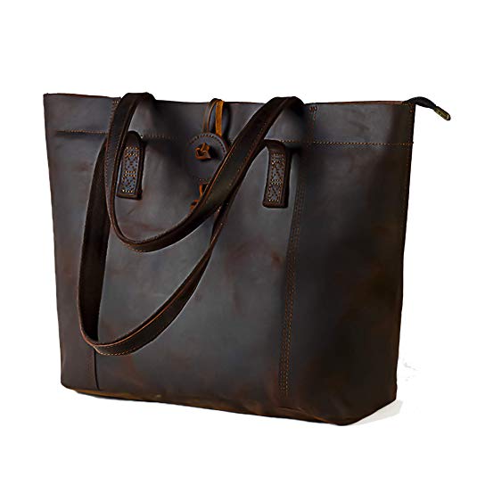 Minimalist Sturdy Durable Fits 16''Laptop Genuine Leather Handbag Tote Bag Shopper Purse School Bag Lady's Gift