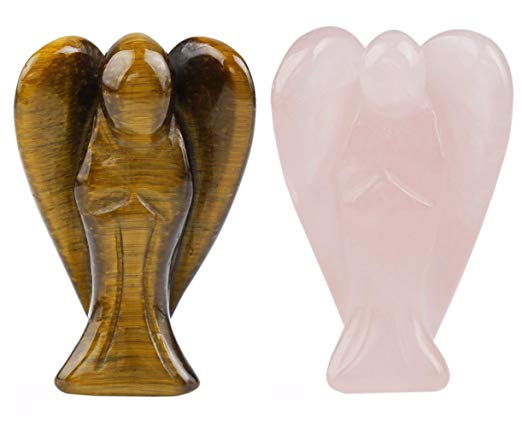 rockcloud Healing Crystal Gemstone Carved Pocket Guardian Angel Figurines 1.5 inch