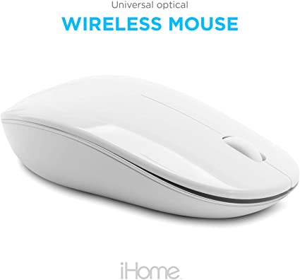 iHome Mac Mouse with Scroll Wheel, 3-Buttons, 1600 DPI, Laptops and Computers, Slim and Compact, Right or Left Hand Use, White (Wireless)