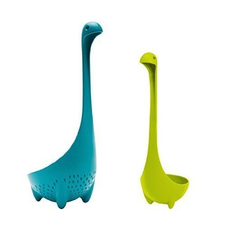 Codream Ototo Value Pack of 2 Turquoise Mamma Nessie Colander  Green Babies Loch Ness Monster Ladle