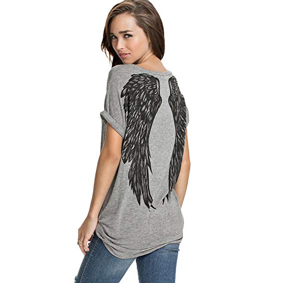 Romastory Womens Street Style Feather Pattern T-Shirts Casual Loose Top Tee Shirts