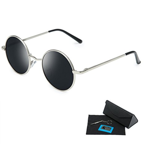 Shushu Jacob Unisex Polarized Sunglasses UV400 Protection 60s Style Round Metal