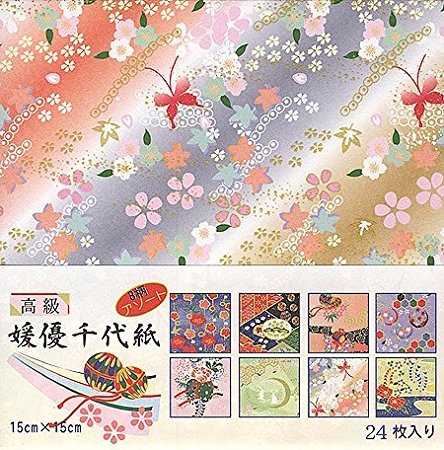 Aitoh 2005 8-Patterns Himeyu Chiyogami Origami Paper, 5.875-Inch by 5.875-Inch, 24-Pack