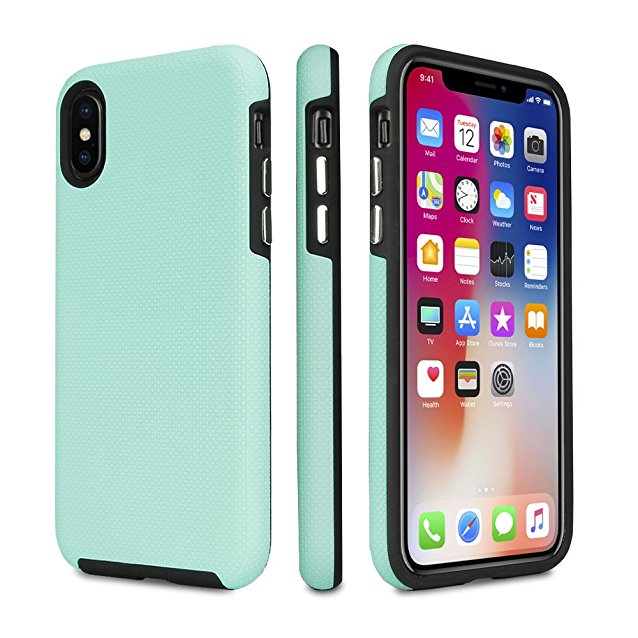 FRIFUN For iPhone X Case Dual Guard Protective Shock Absorbing Scratch-Resistant Rugged Drop Protection Cover for Apple iPhone X (Mint / Black)