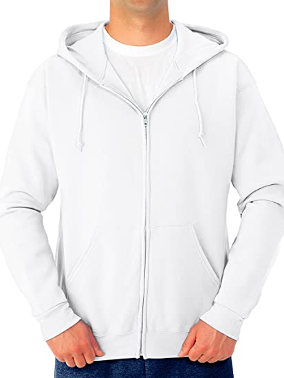 Jerzees Mens White Adult Full Zip Hooded Sweatshirt