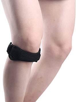Apekee Patella Stabilizer Adjustable hinged Knee Strap Brace Tendon Support Arthritis Pain Relief Jumpers (Black)