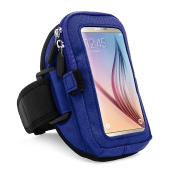 VanGoddy zippered Sport Case Cover Gym Running Armband with removable strap and card  key holder for Samsung Galaxy S7  S6  Edge  Active Fit 47 to 55 inch Ios Android Windows smart Phone Blue
