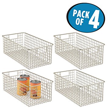 mDesign Wire Storage Basket for Kitchen, Pantry, Cabinet - Pack of 4, Deep, Satin