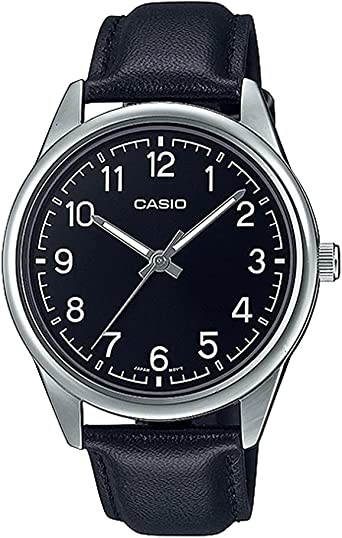 Casio MTP-V005L-1B4 Men's Standard Analog Black Leather Band Black Numbers Dial Watch