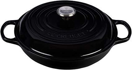 Le Creuset LS2532-3031SS Signature Enameled Cast-Iron 3 1/2 Quart Round Braiser, Black w/SS Knob